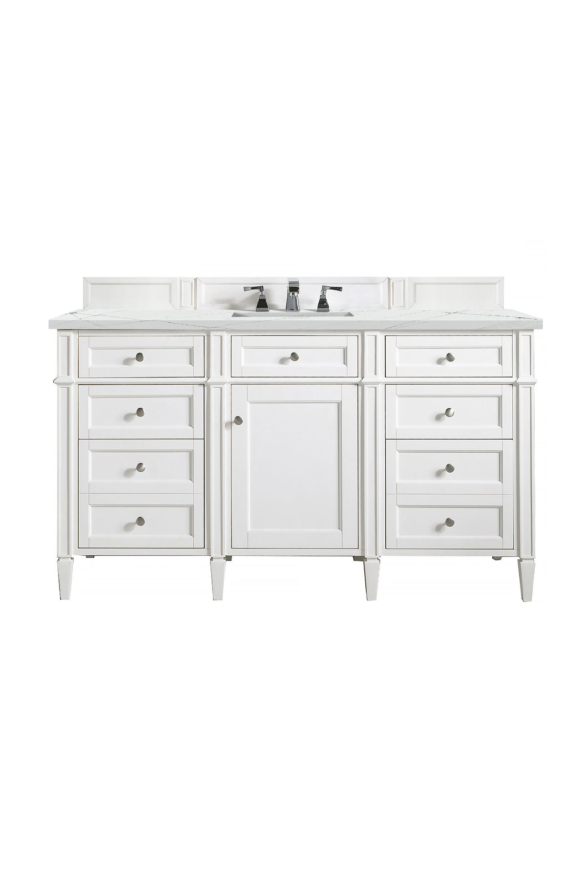 James Martin Brittany 60" Single Bathroom Vanity, Bright White with Ethereal Noctis (FreePower) countertop