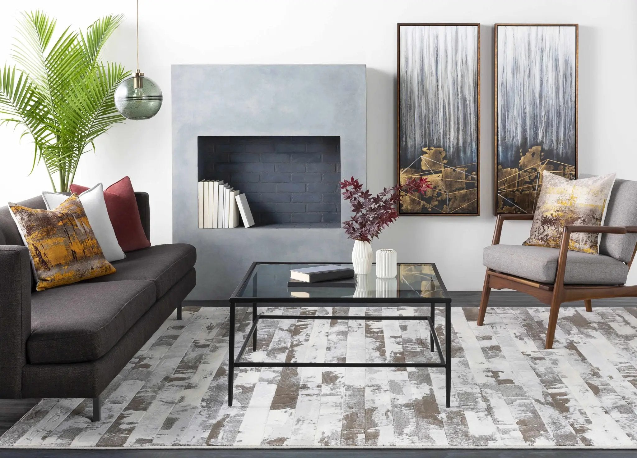 Darmstadt Abstract Gold and Blue Canvas Wall Art - Clearance by Boutique Rugs
