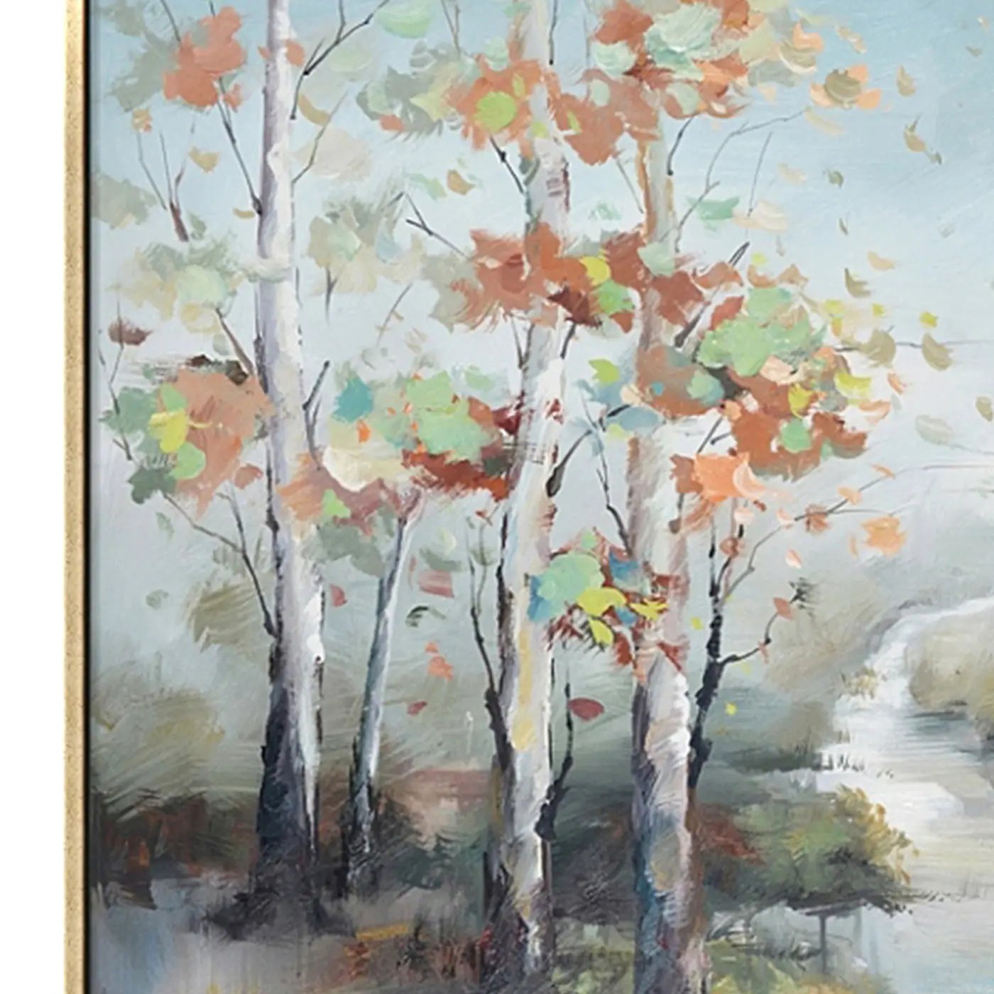 Hand Painted Acrylic Wall Art Fall Colorful Trees on a 47 x 35 Rectangular Canvas with a Gold Wooden Frame by Sharicks