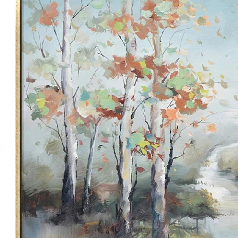 Hand Painted Acrylic Wall Art Fall Colorful Trees on a 47 x 35 Rectangular Canvas with a Gold Wooden Frame by Sharicks