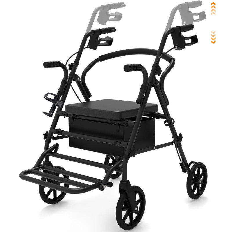 Rollator Walker with Seat for Seniors, 2-in-1 Combo, 8-Inch Wheels, Memory Foam Seat, Black, photo 6 of 10