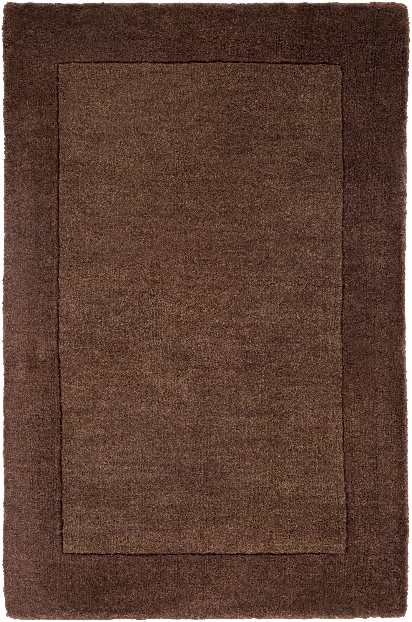 Bordered Solid Brown Wool Rug by Boutique Rugs