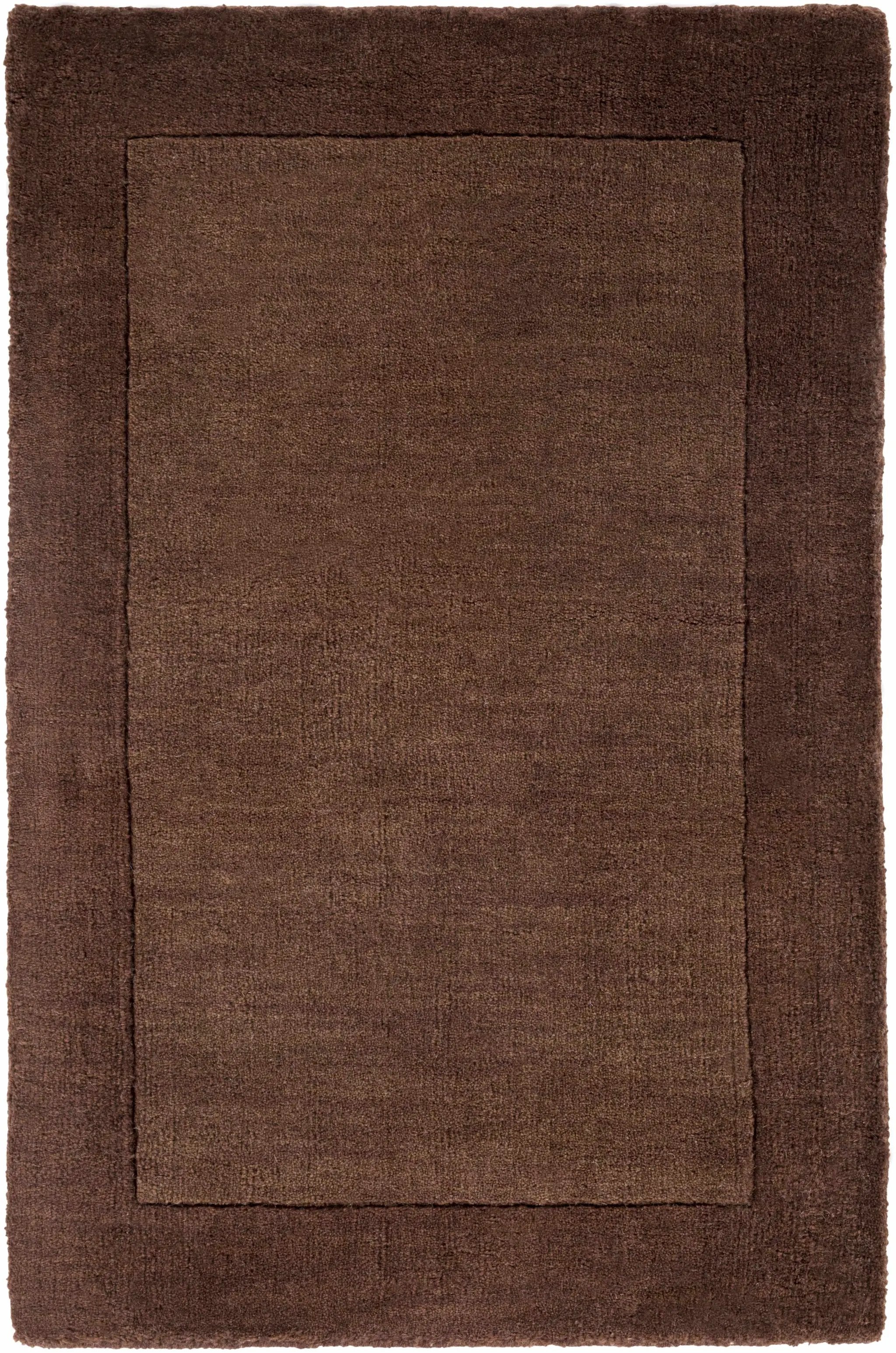 Bordered Solid Brown Wool Rug by Boutique Rugs
