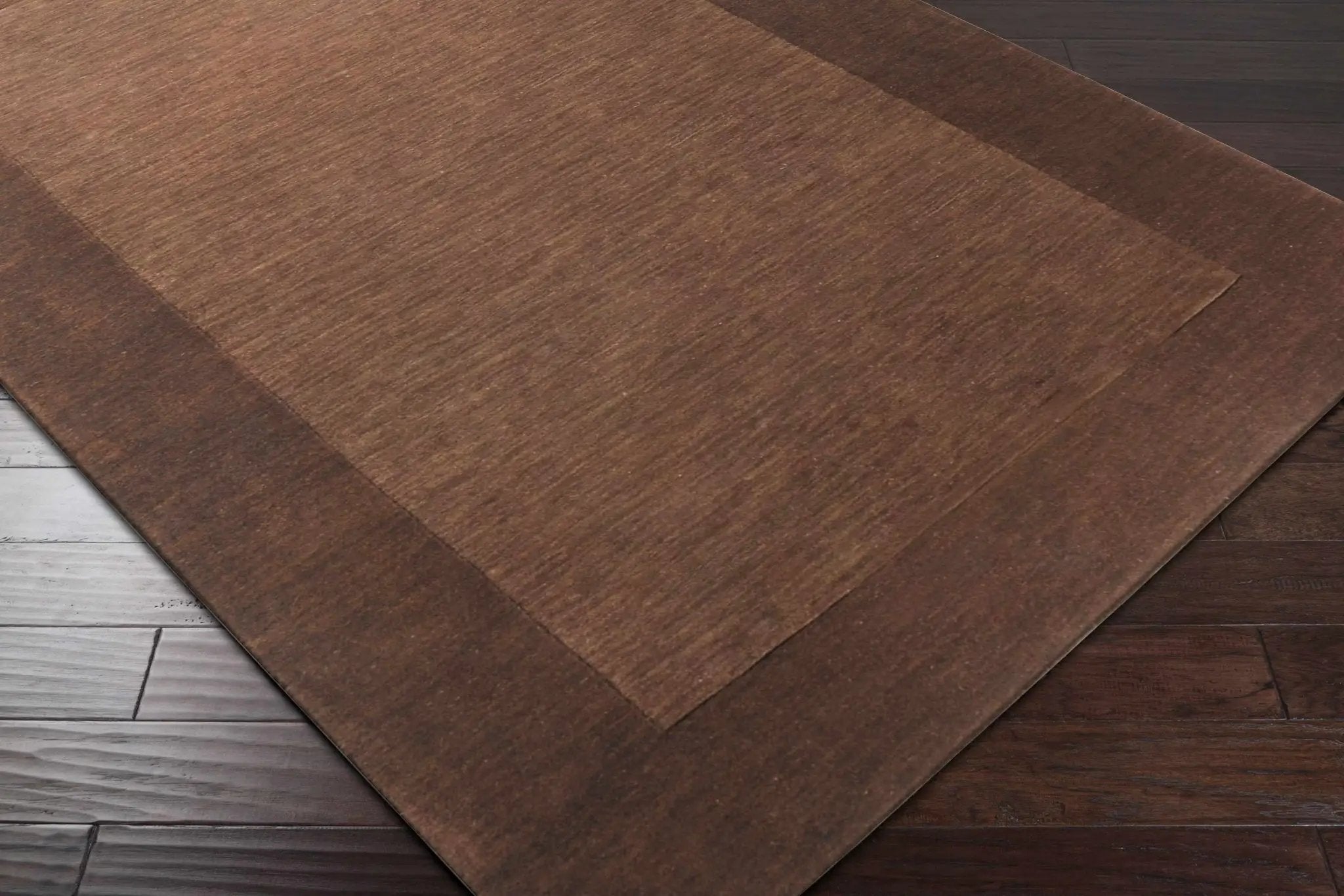 Bordered Solid Brown Wool Rug by Boutique Rugs