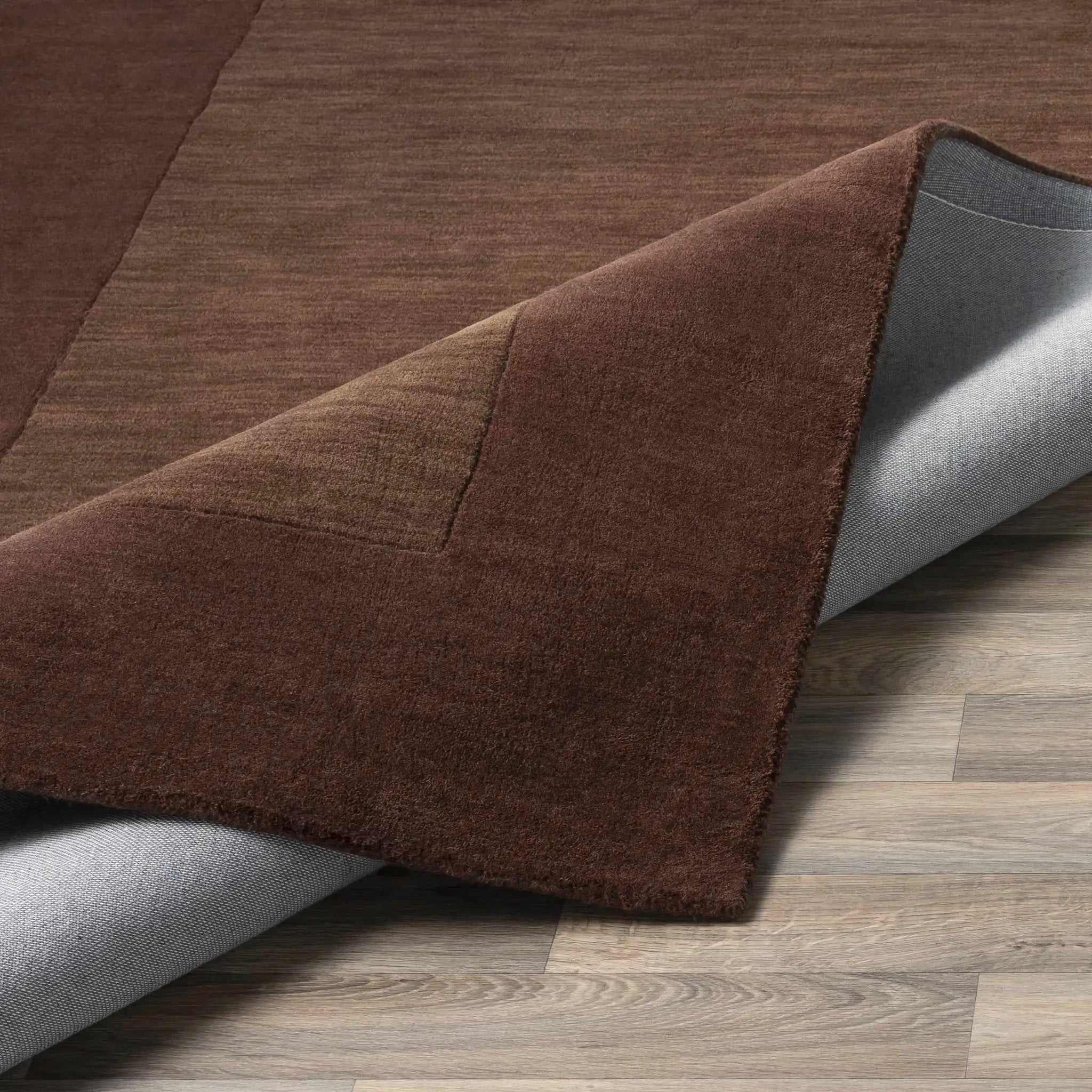 Bordered Solid Brown Wool Rug by Boutique Rugs