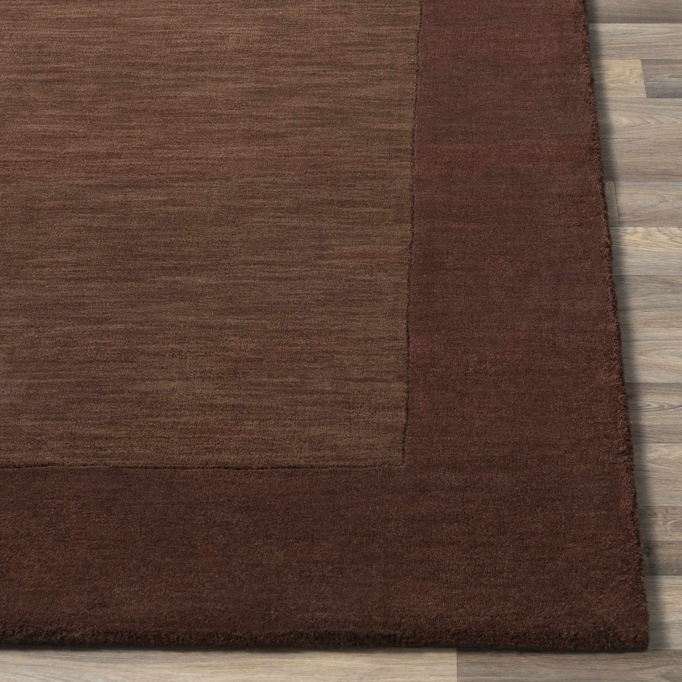 Bordered Solid Brown Wool Rug by Boutique Rugs