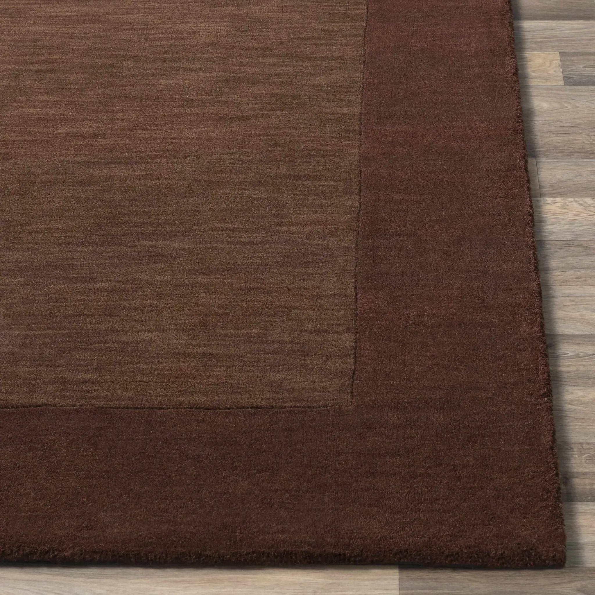 Bordered Solid Brown Wool Rug by Boutique Rugs