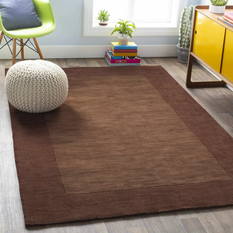Bordered Solid Brown Wool Rug by Boutique Rugs