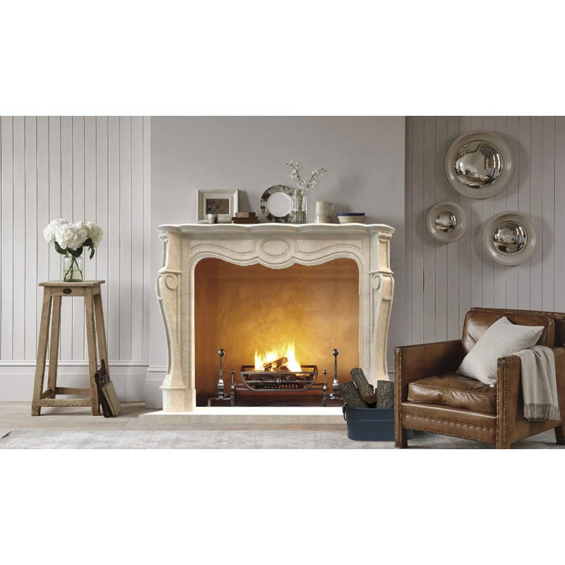 Crema Marfil Marble French Villa Style Hand-carved Fireplace Surround by GobekDesign