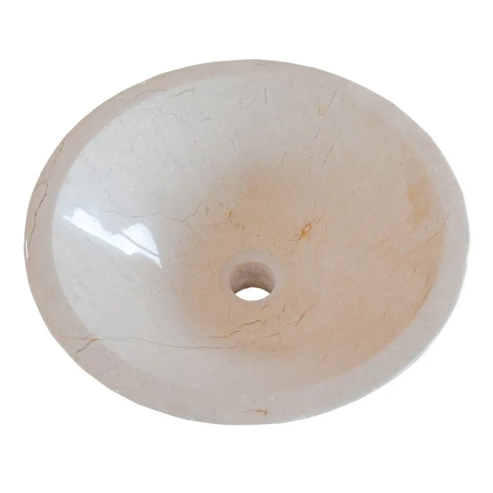 Crema Marfil Marble Natural Stone Tapered Vessel Sink High Gloss Polished 16 Inch by GobekDesign