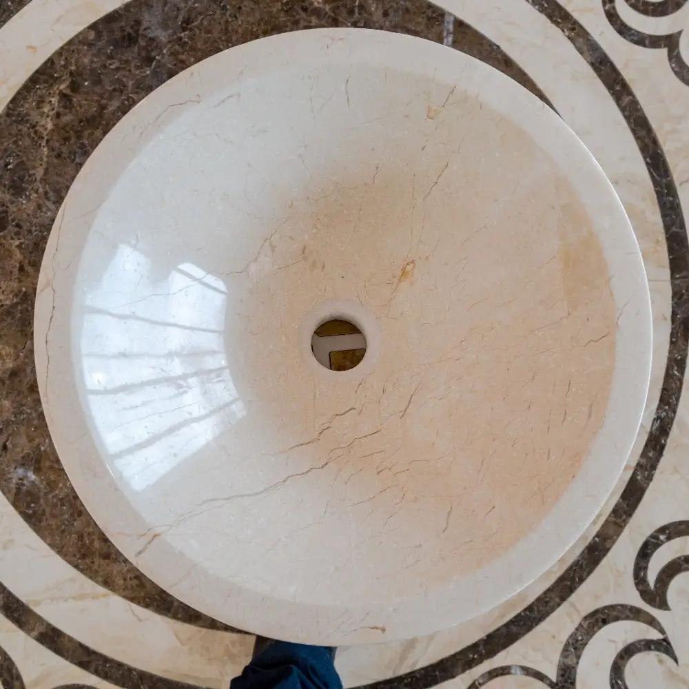 Crema Marfil Marble Natural Stone Tapered Vessel Sink High Gloss Polished 16 Inch by GobekDesign