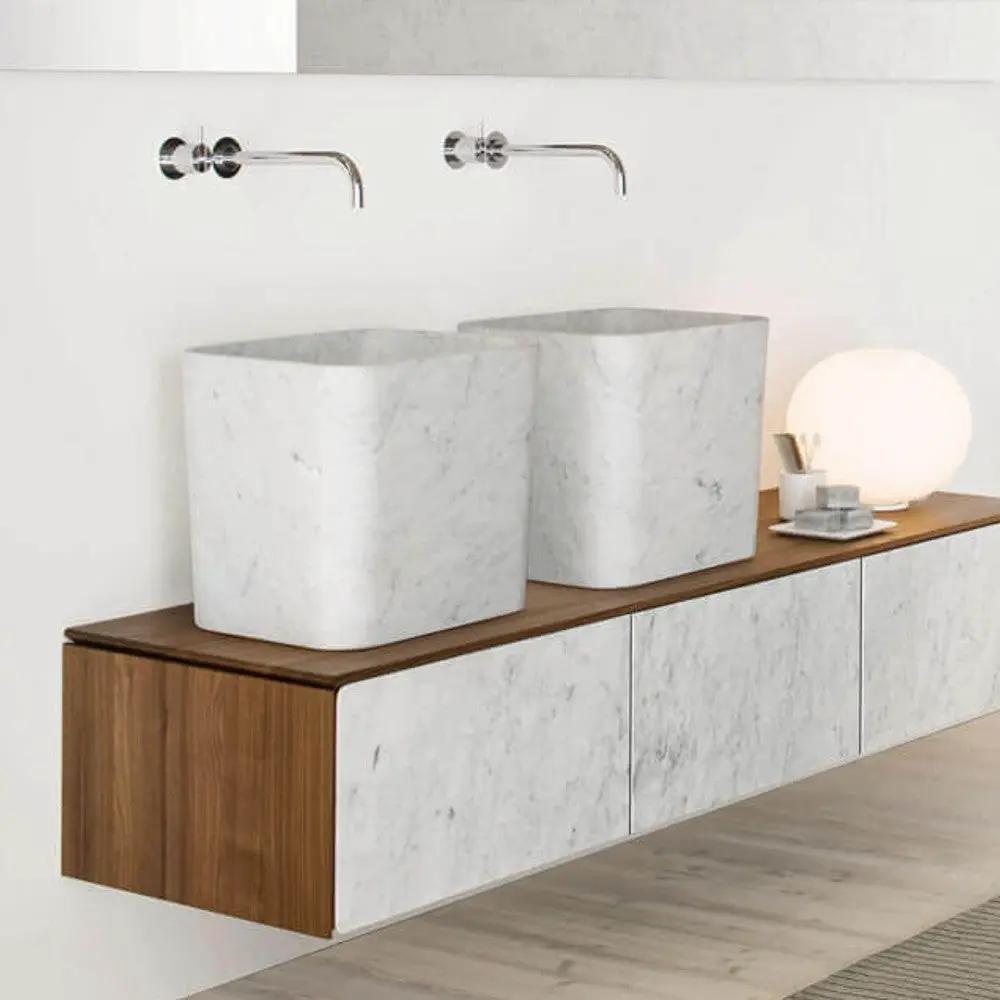 Turkish Marble Rectangular Polished Handcrafted Vessel Sink 14x16 by GobekDesign