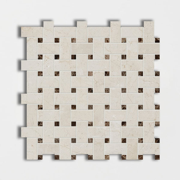 Crema Marfil Polished Basket Weave Marble Mosaics 12x12