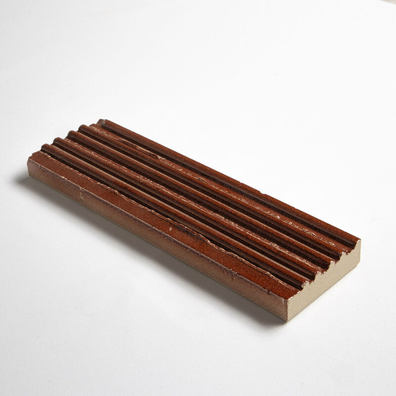 Crimson Leather Fluted Glazed Terracotta Tiles 2 1/4x7 9/16 Glazed Terracotta Leather 2x8 Tiles — 1