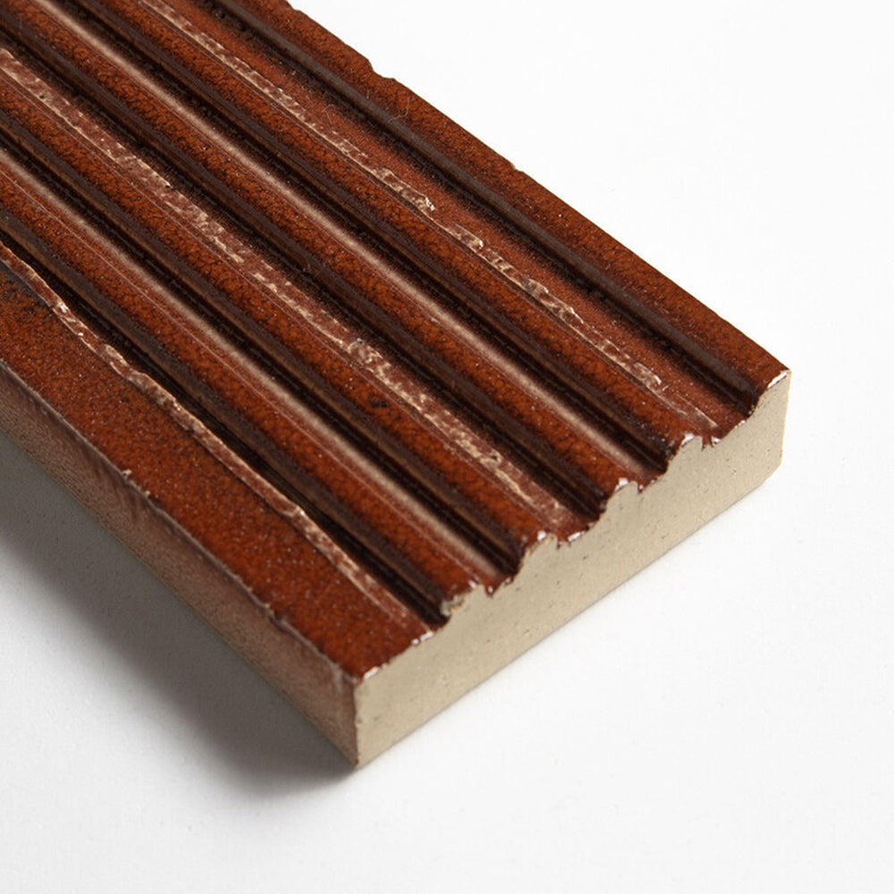 Crimson Leather Fluted Glazed Terracotta Tiles 2 1/4x7 9/16 Glazed Terracotta Leather 2x8 Tiles — 2