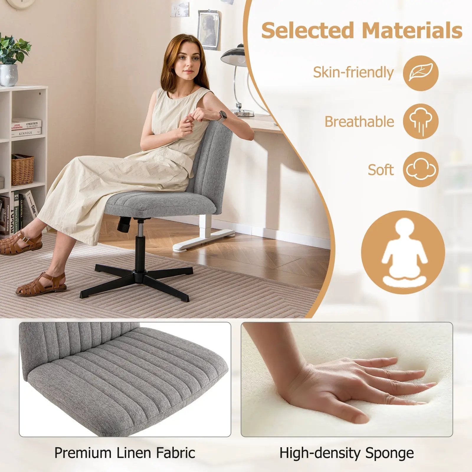 Criss Cross Legged Chair No Wheels 120¬∞ Rocking Adjustable Height by DirectDeals