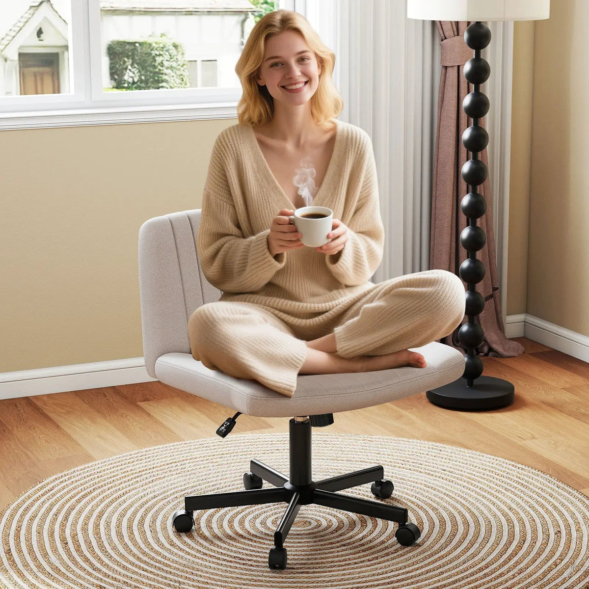 Criss Cross Chair with Wheels Cross-Legged Swivel Desk Chair with Soft-Padded Wide Seat by DirectDeals