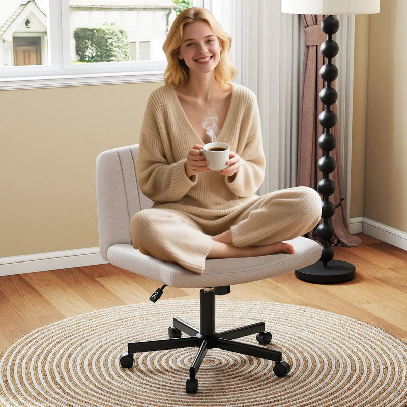 Criss Cross Chair with Wheels Cross-Legged Swivel Desk Chair with Soft-Padded Wide Seat by DirectDeals