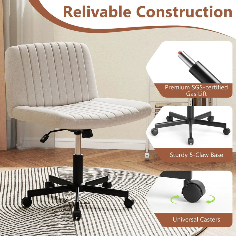 Criss Cross Chair with Wheels Cross-Legged Swivel Desk Chair with Soft-Padded Wide Seat by DirectDeals