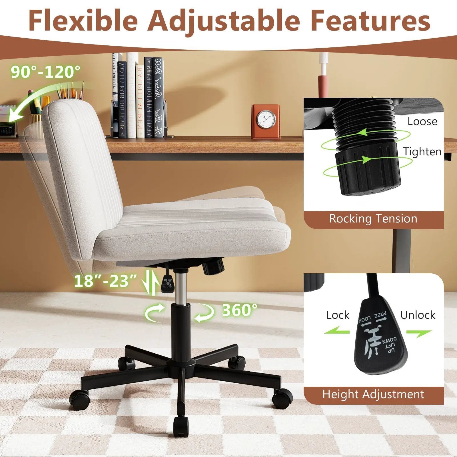 Criss Cross Chair with Wheels Cross-Legged Swivel Desk Chair with Soft-Padded Wide Seat by DirectDeals
