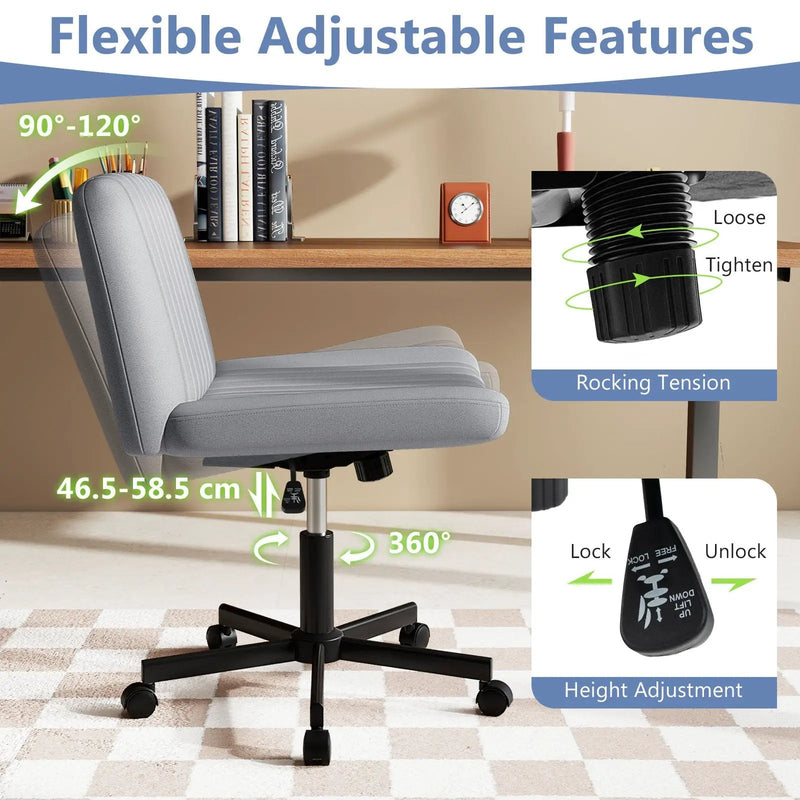 Criss Cross Chair with Wheels Cross-Legged Swivel Desk Chair with Soft-Padded Wide Seat by DirectDeals