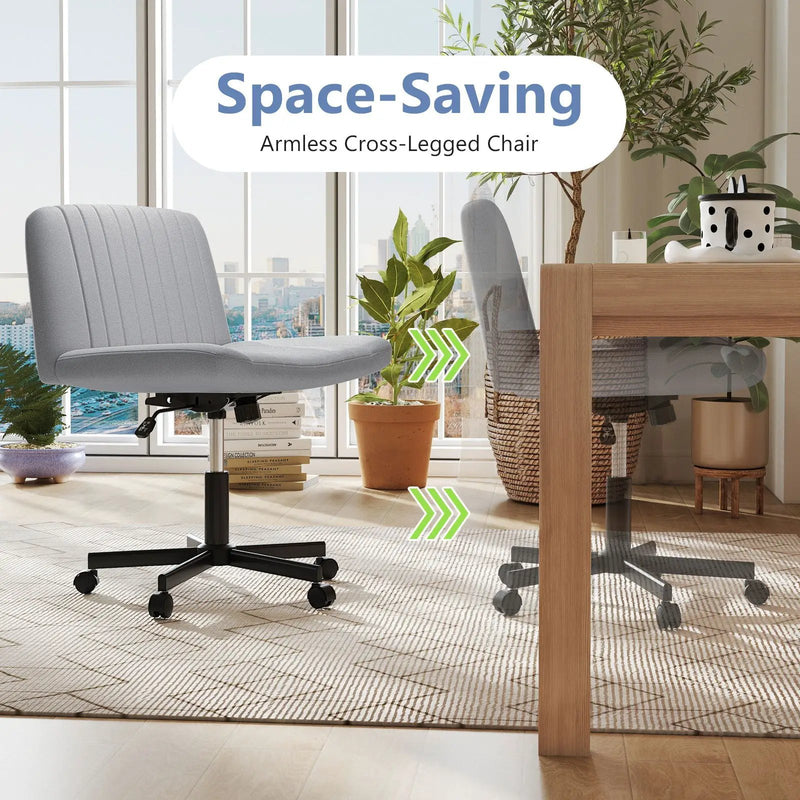 Criss Cross Chair with Wheels Cross-Legged Swivel Desk Chair with Soft-Padded Wide Seat by DirectDeals