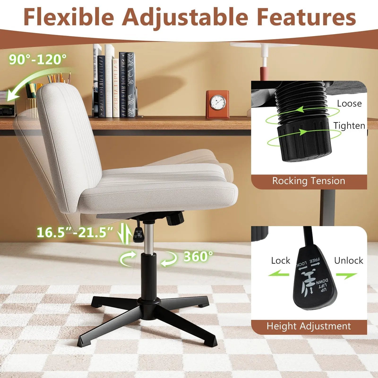 Criss Cross-Legged Swivel Desk Chair No Wheels by DirectDeals