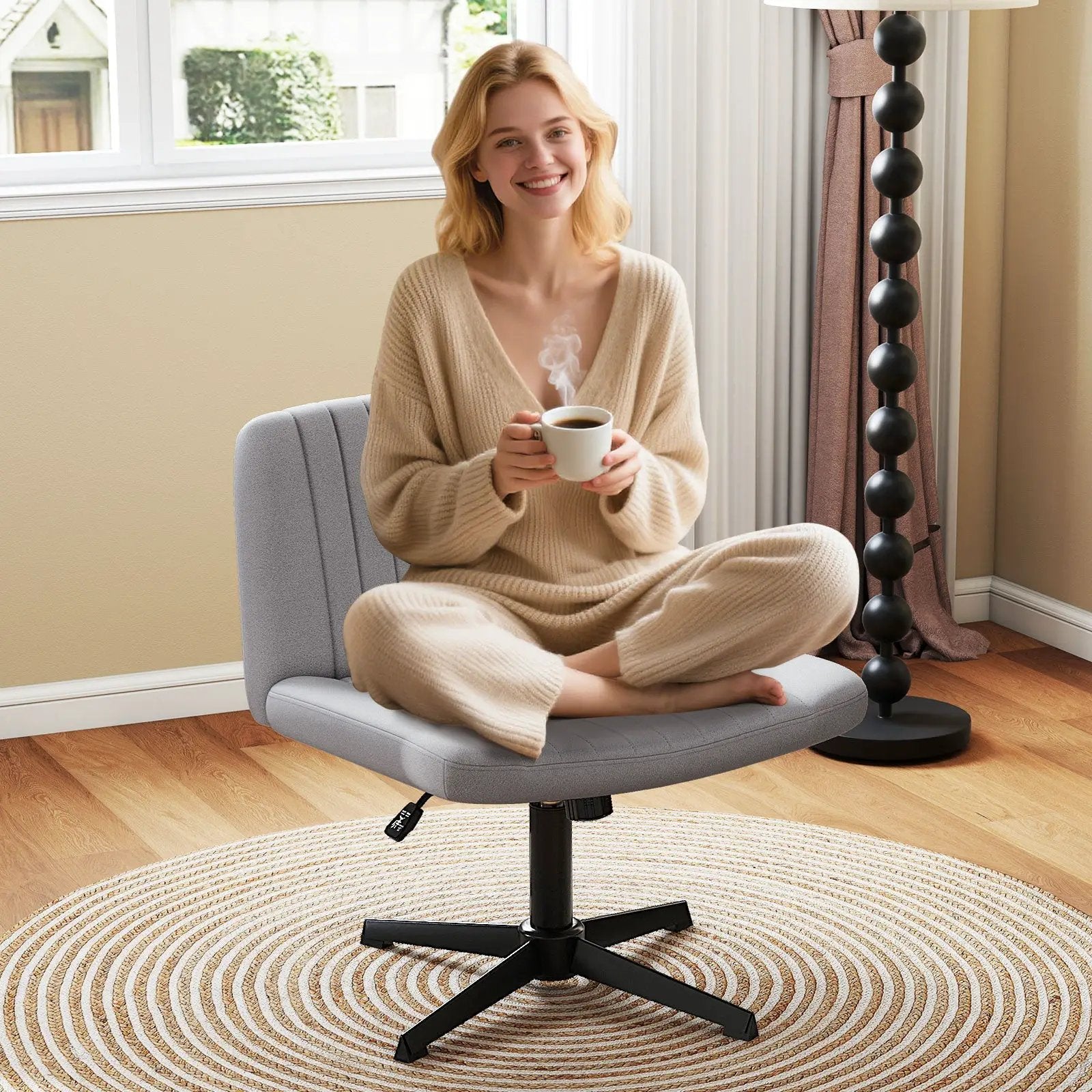 Criss Cross-Legged Swivel Desk Chair No Wheels by DirectDeals