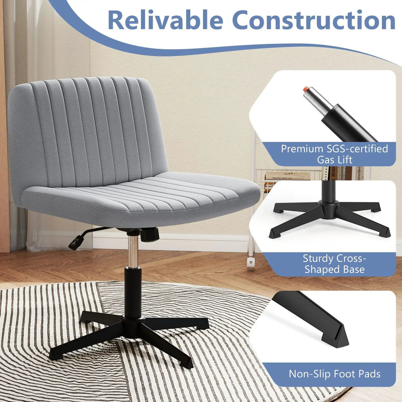Criss Cross-Legged Swivel Desk Chair No Wheels by DirectDeals