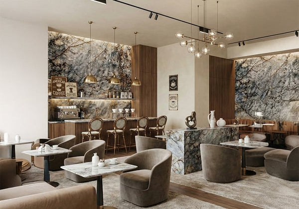 Cristallo Azur Polished Quartzite Slab Random room scene