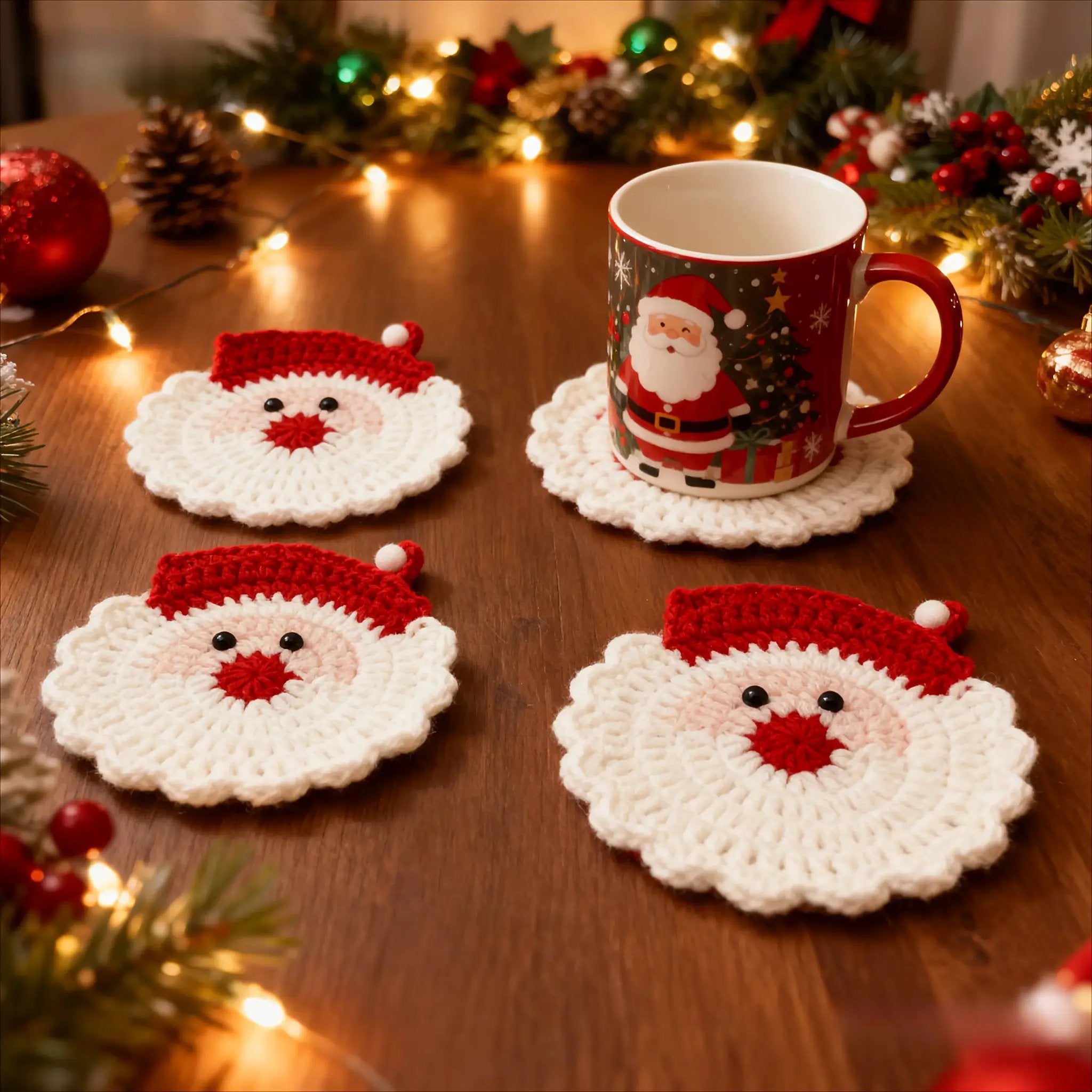 Crochet Coasters - 4pcs Santa Claus Set, Durable Fabric & Heat-Resistant by House Of Avana