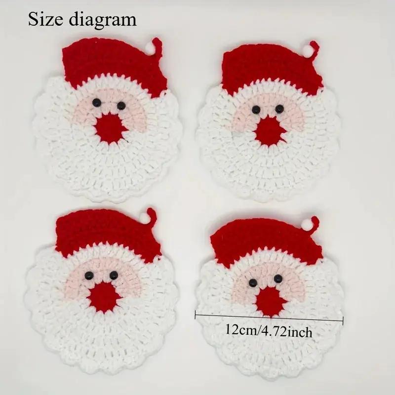 Crochet Coasters - 4pcs Santa Claus Set, Durable Fabric & Heat-Resistant by House Of Avana