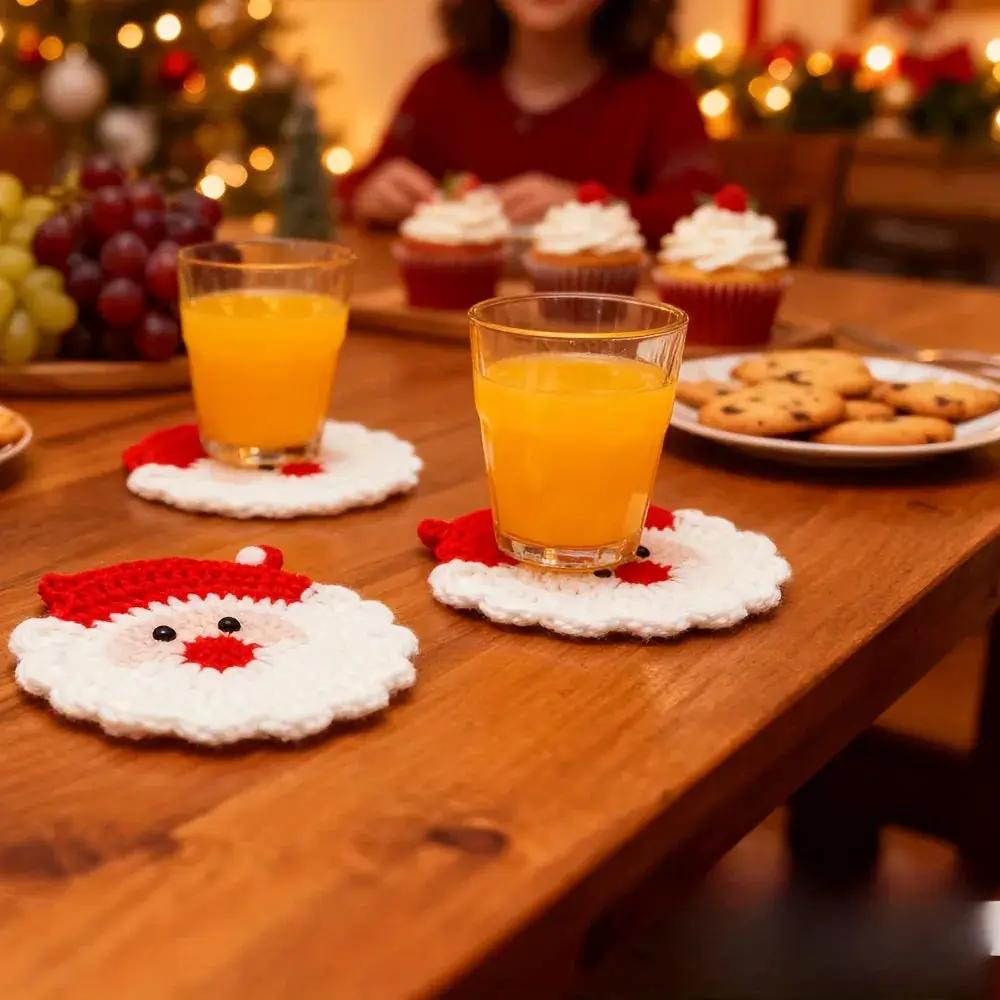 Crochet Coasters - 4pcs Santa Claus Set, Durable Fabric & Heat-Resistant by House Of Avana