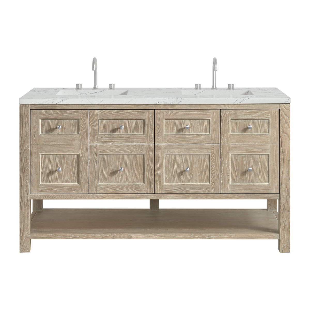 James Martin Breckenridge 60" Double Bathroom Vanity, Whitewashed Oak with Ethereal Noctis (FreePower) countertop