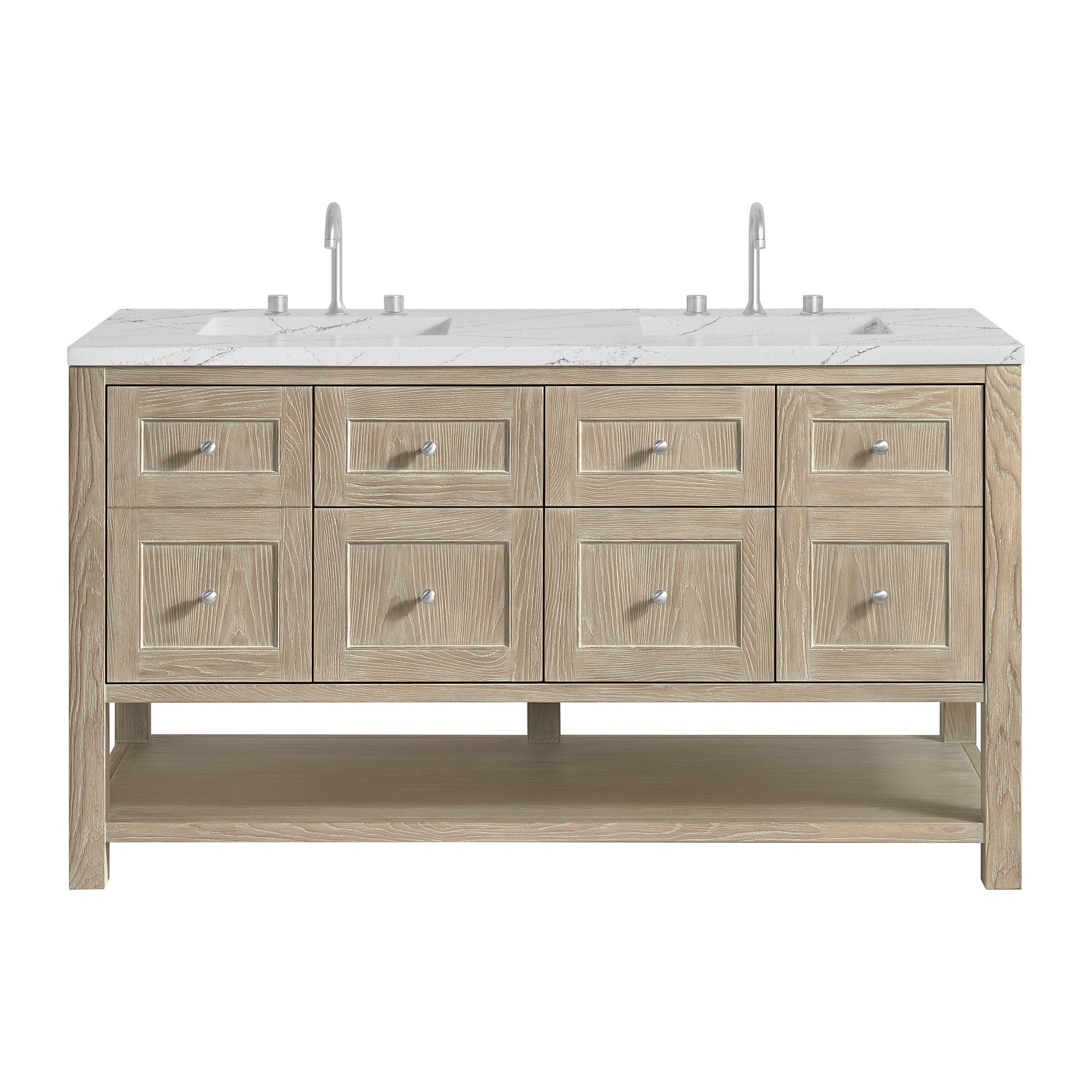 James Martin Breckenridge 60" Double Bathroom Vanity, Whitewashed Oak with Ethereal Noctis (FreePower) countertop