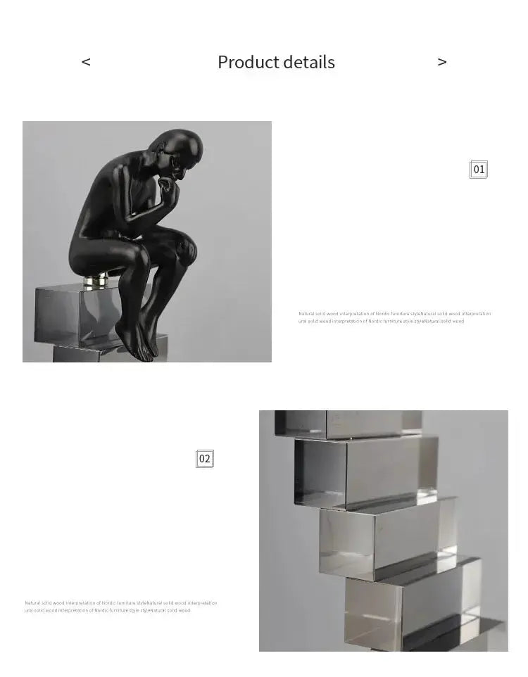 Modern Thinker Sculpture on Geometric Pedestal for Luxury Home Decor by House Of Avana