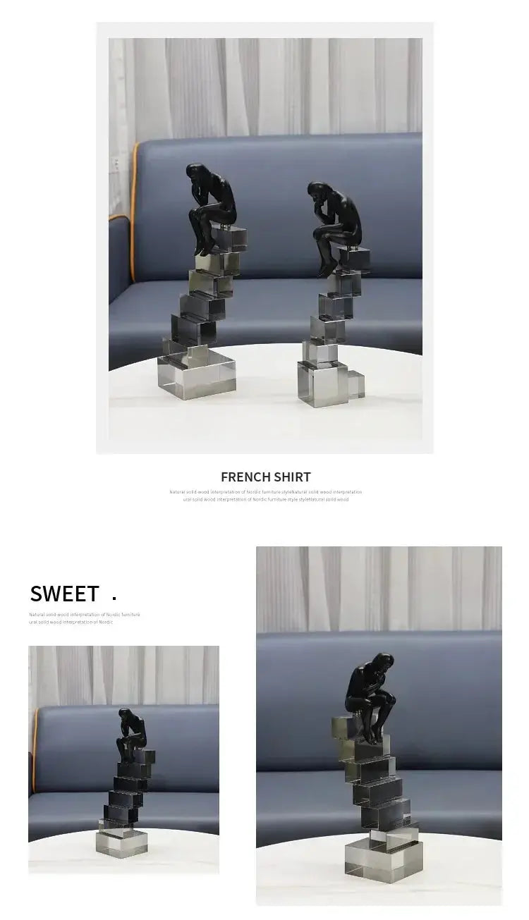 Modern Thinker Sculpture on Geometric Pedestal for Luxury Home Decor by House Of Avana
