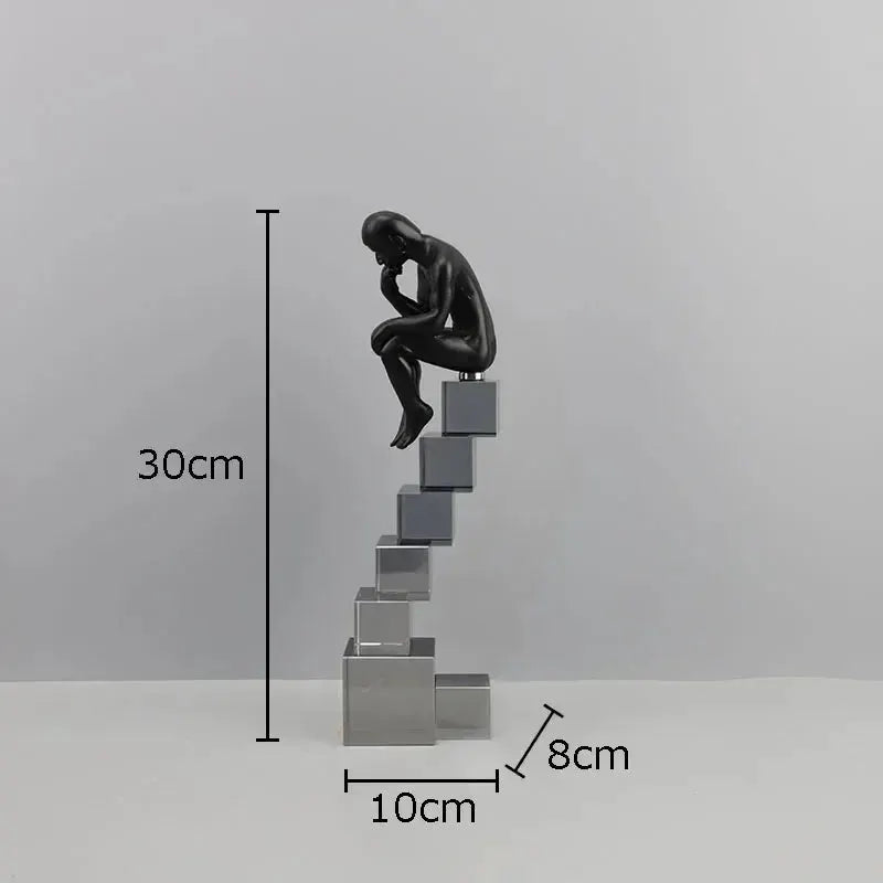 Modern Thinker Sculpture on Geometric Pedestal for Luxury Home Decor by House Of Avana