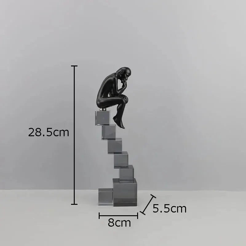 Modern Thinker Sculpture on Geometric Pedestal for Luxury Home Decor by House Of Avana