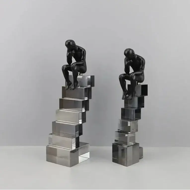 Modern Thinker Sculpture on Geometric Pedestal for Luxury Home Decor by House Of Avana