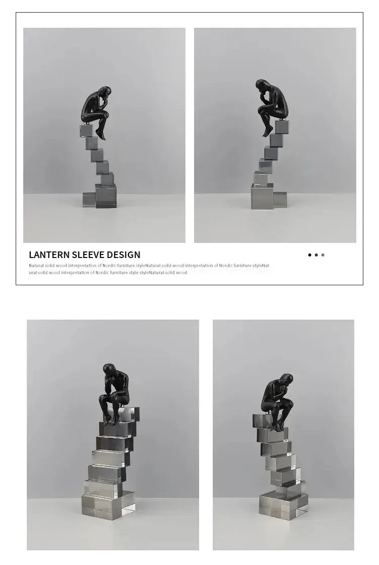 Modern Thinker Sculpture on Geometric Pedestal for Luxury Home Decor by House Of Avana
