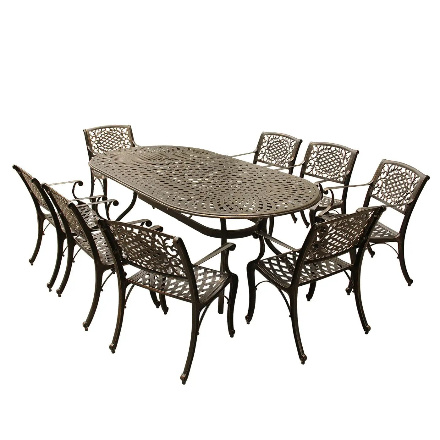 Outdoor Aluminum 9pc Large Oval Patio Dining Set and Eight Chairs by Sharicks