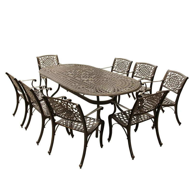 Outdoor Aluminum 9pc Large Oval Patio Dining Set and Eight Chairs by Sharicks