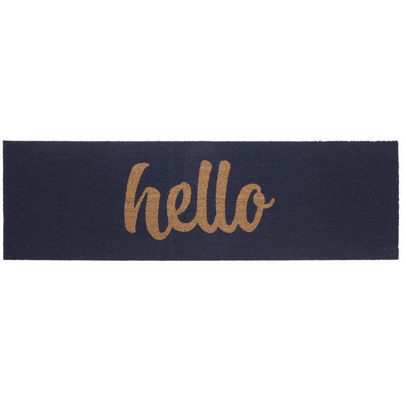 Cursive Hello Doormat Handwoven, Durable - Dark Blue by Fab Habitat