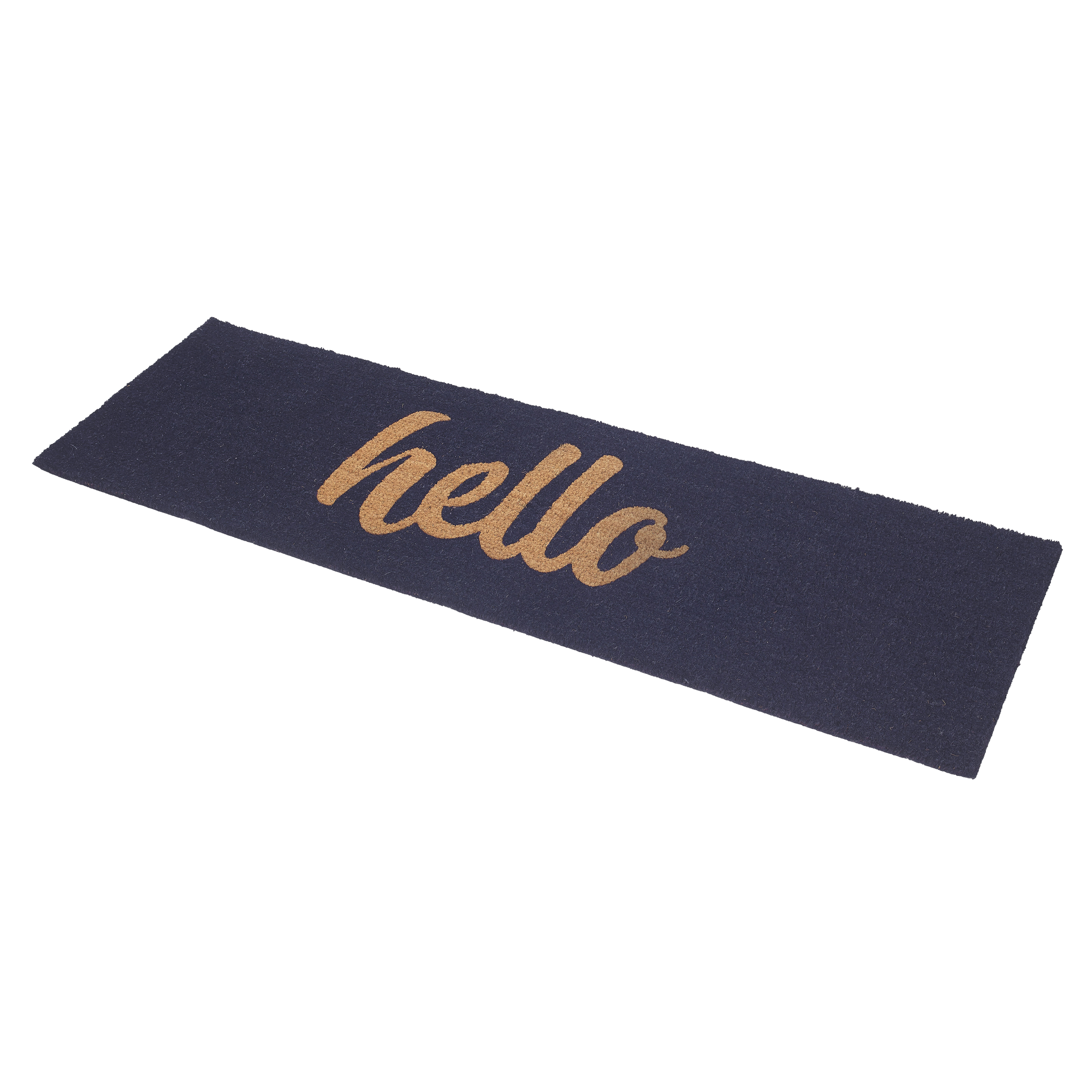 Cursive Hello Doormat Handwoven, Durable - Dark Blue by Fab Habitat