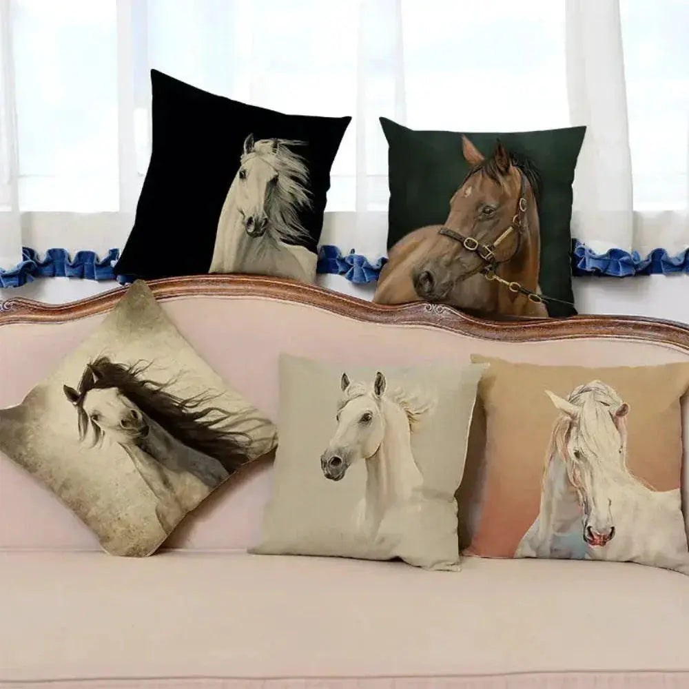 Cushion Cover - Decorative Horse Print Beige by House Of Avana