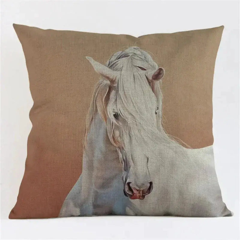 Cushion Cover - Decorative Horse Print Beige by House Of Avana