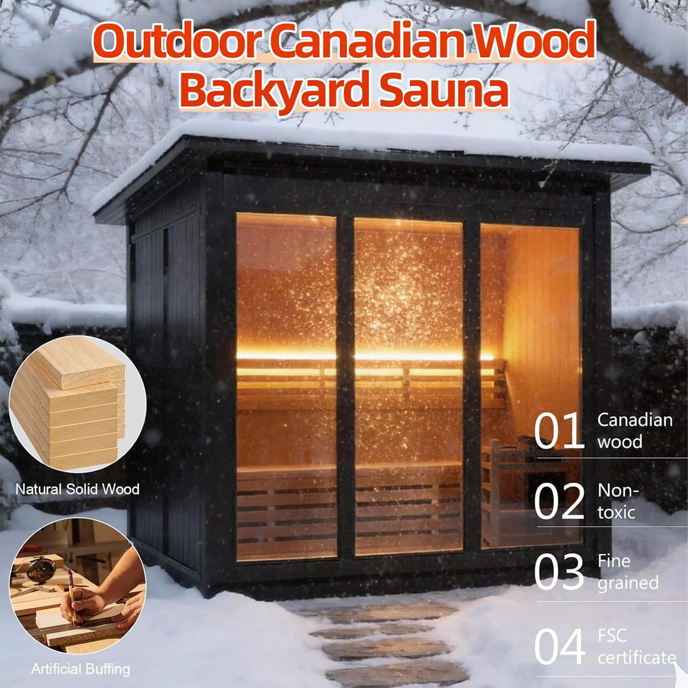 Custom 4-Person Luxury Spruce Outdoor Steam Sauna With Heater And Stones [Made-To-Order] (SAK87912) by SAKSBY WHOLESALE