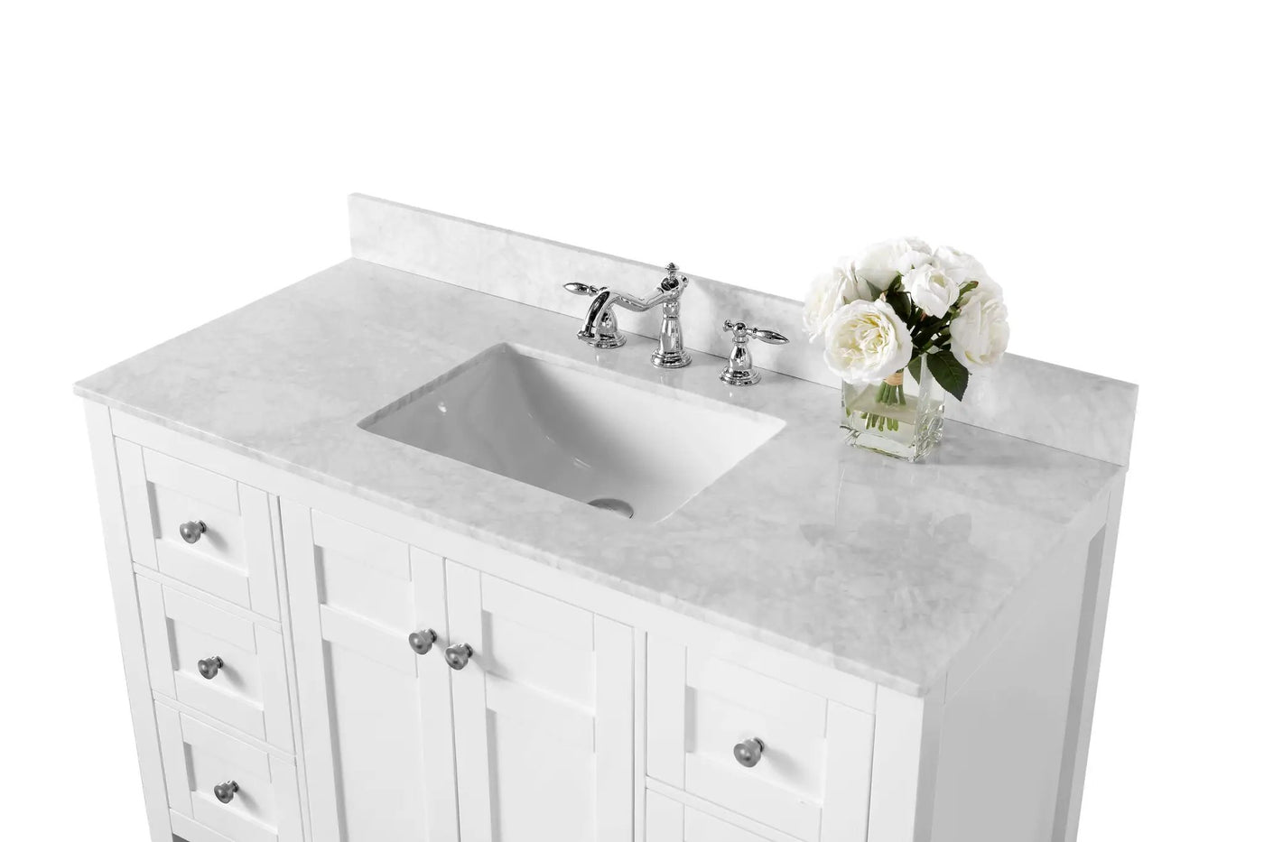 Maili Bathroom Vanity with Sink and Carrara White Marble Top Cabinet Set by Ancerre Designs