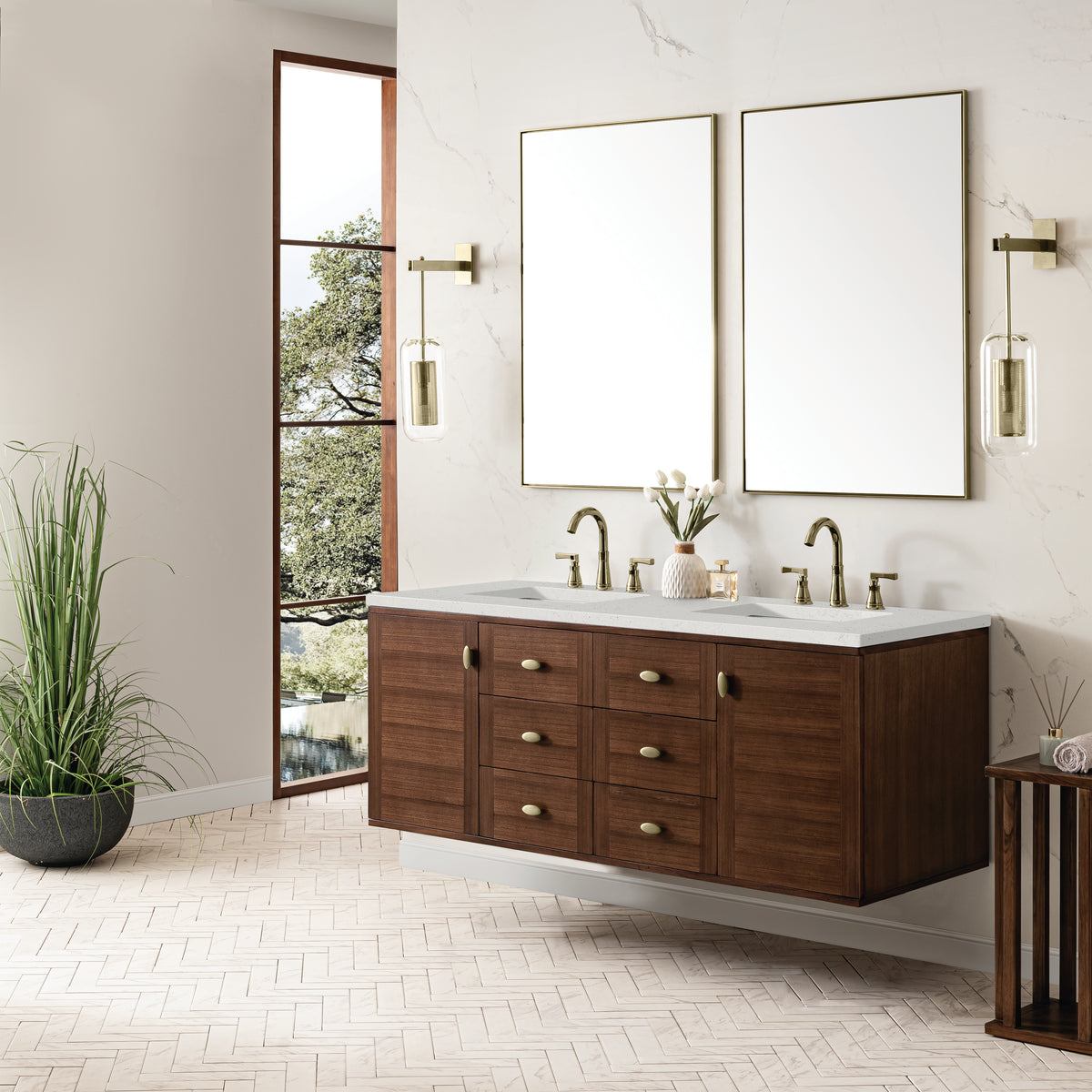 James Martin Amberly 60" Dual Mount Double Bathroom Vanity, Mid-Century Walnut, view 37